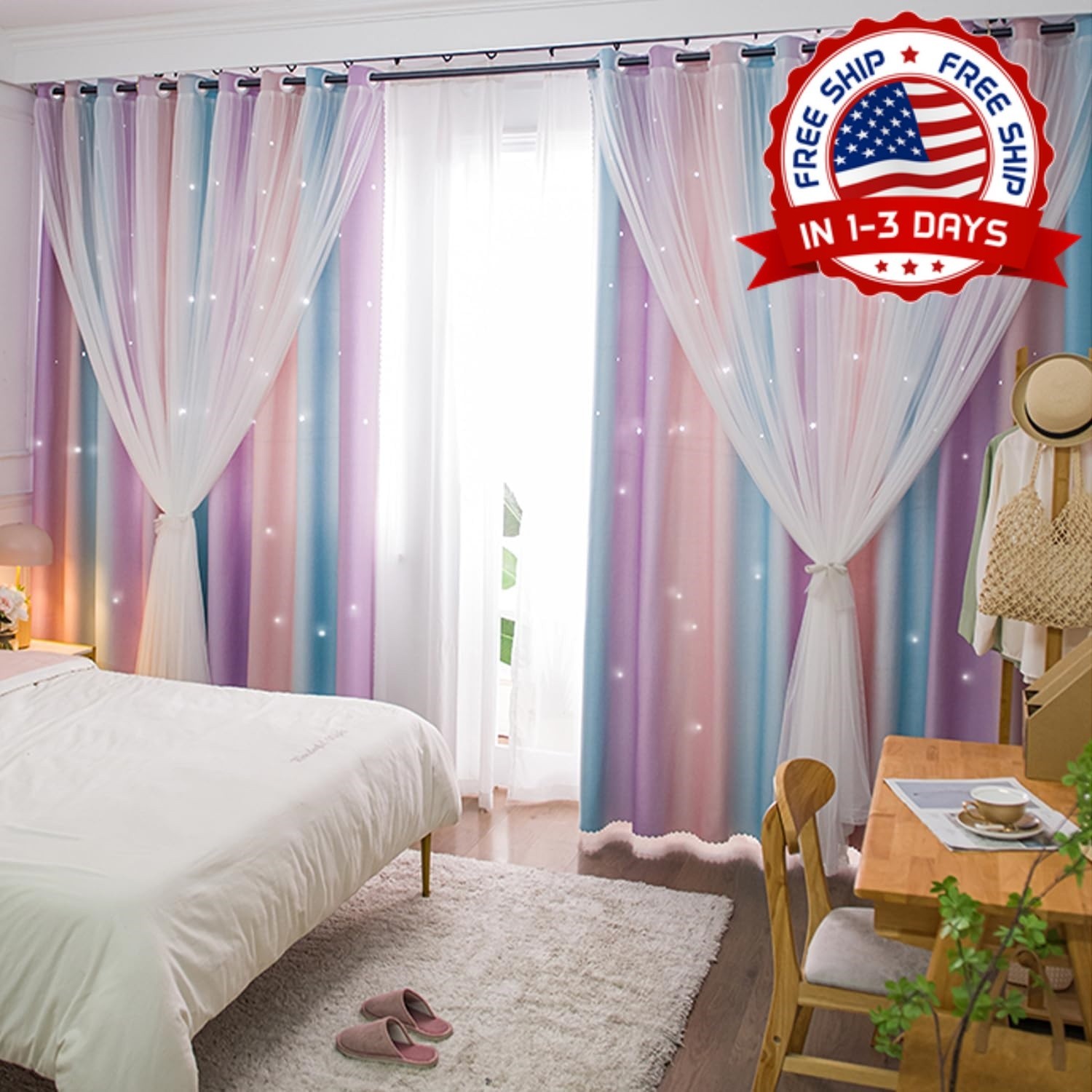 Cortinas para dormitorio de niñas, cortinas coloridas para habitación infantil.