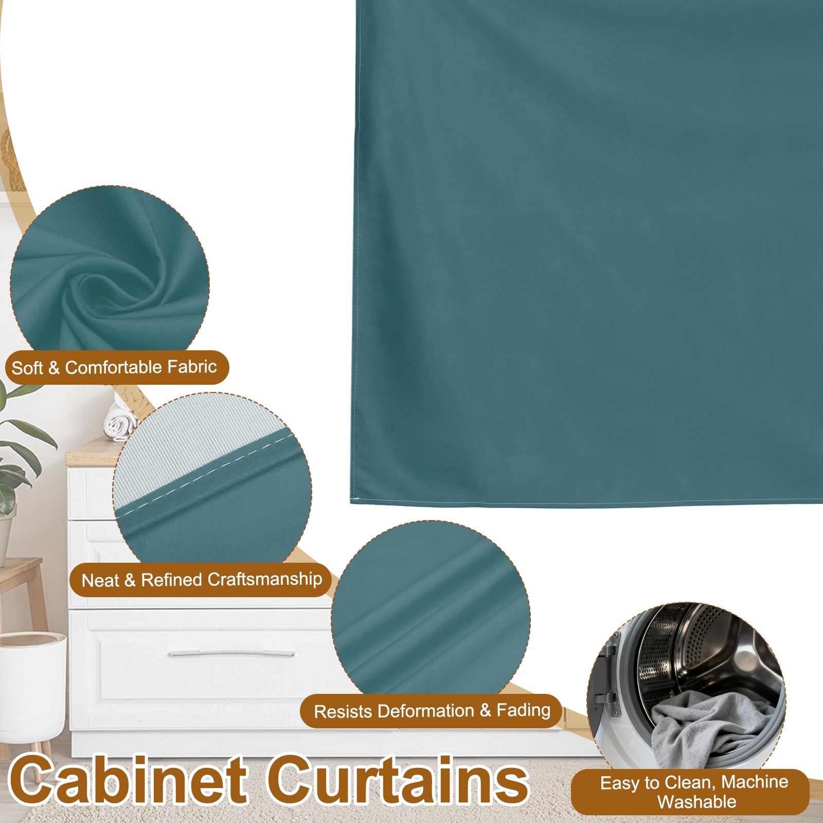 Cabinet Curtains Dust Proof Kitchen Privacy Curtain (35.4″x27.6″ Green)