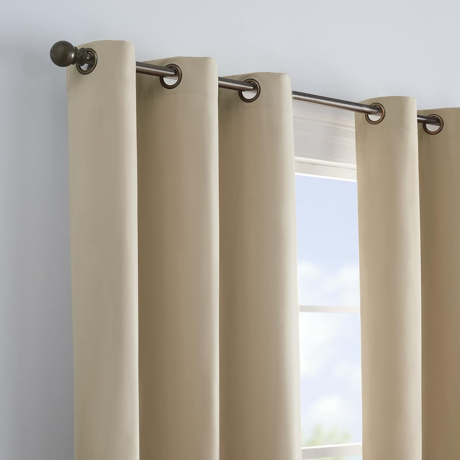 ECLIPSE (2 PACK) MICROFIBER BLACKOUT THERMAL GROMMET CURTAIN PANEL, BEIGE 42X84