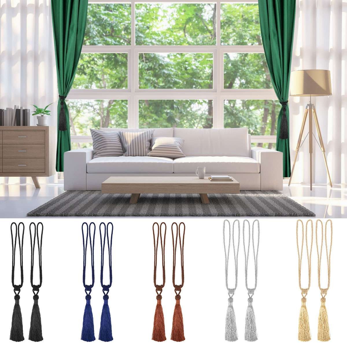 2/4Pcs Curtain Tiebacks Handmade Decorative Curtain Holdbacks Rope with Tassel