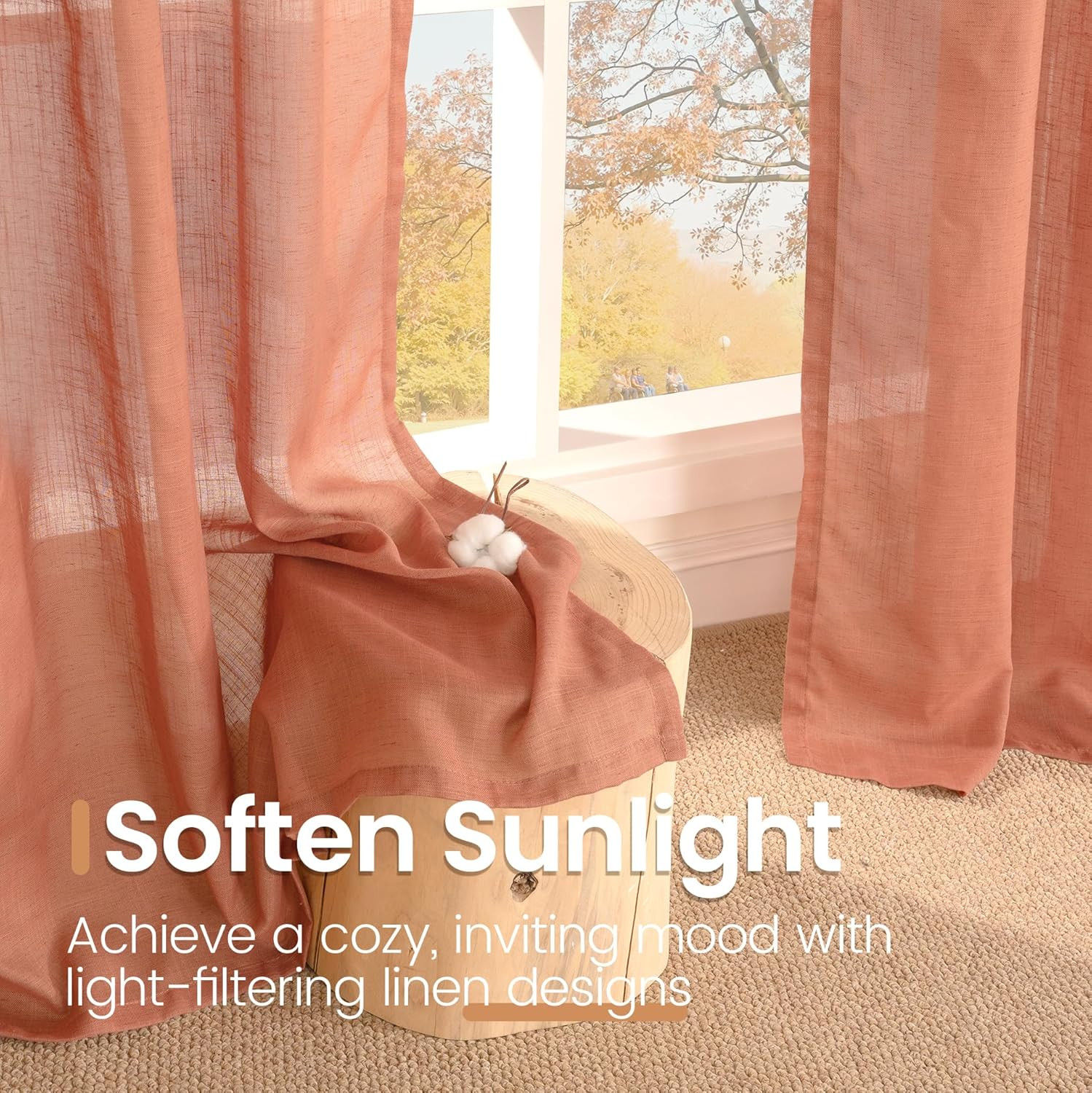 Bgment Rust Terracotta Linen Curtains 45 Inch Length, Burnt Orange Semi Sheer Dr