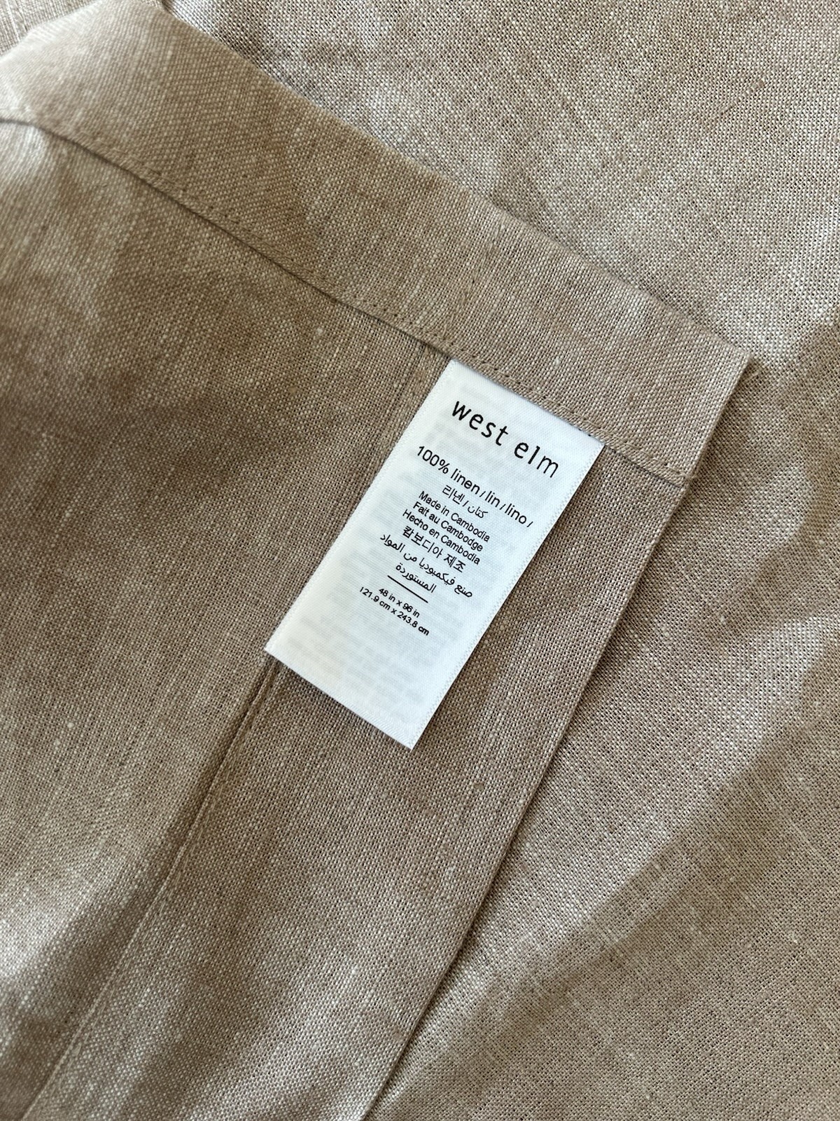 West Elm European Flax Linen Unlined Curtain (1) 48”x96” Sandstone Melange READ