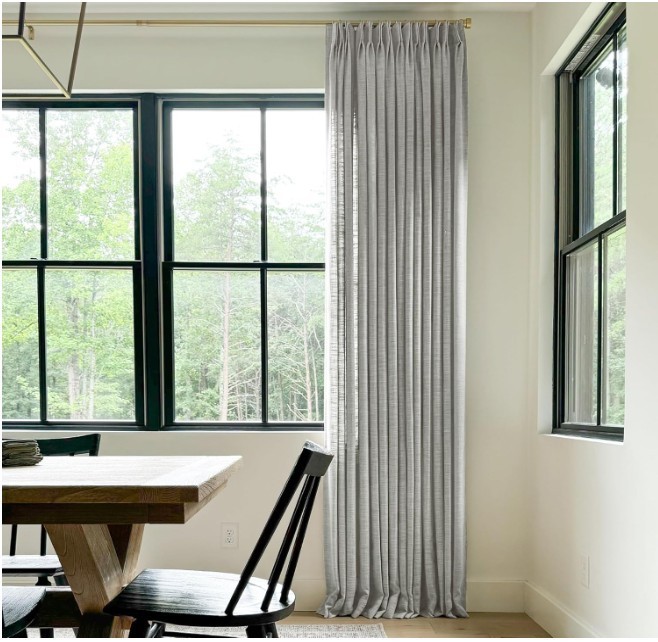 Fog Faux Linen Pinch Pleat Curtain 52×108” Textured Light Filtering, 1 Panel