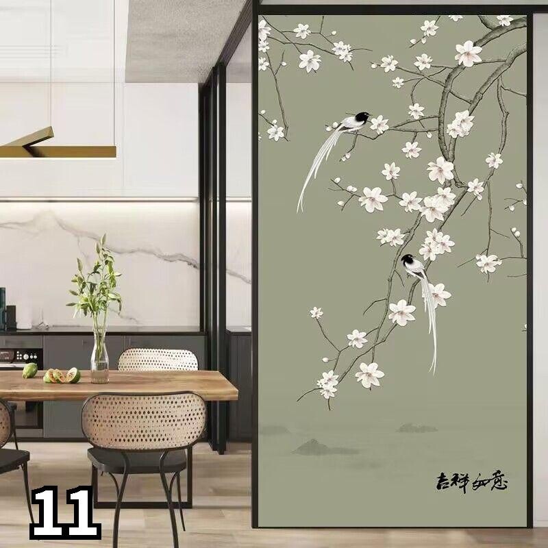Frosted Stained Privacy Window Films Static Glass Sticker Flower Bird Pattern