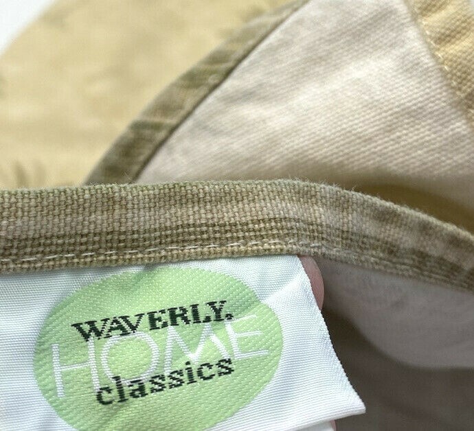 2 Discontinued Waverly Valances Curtains Neutral Green Stripe Palm Print Pair