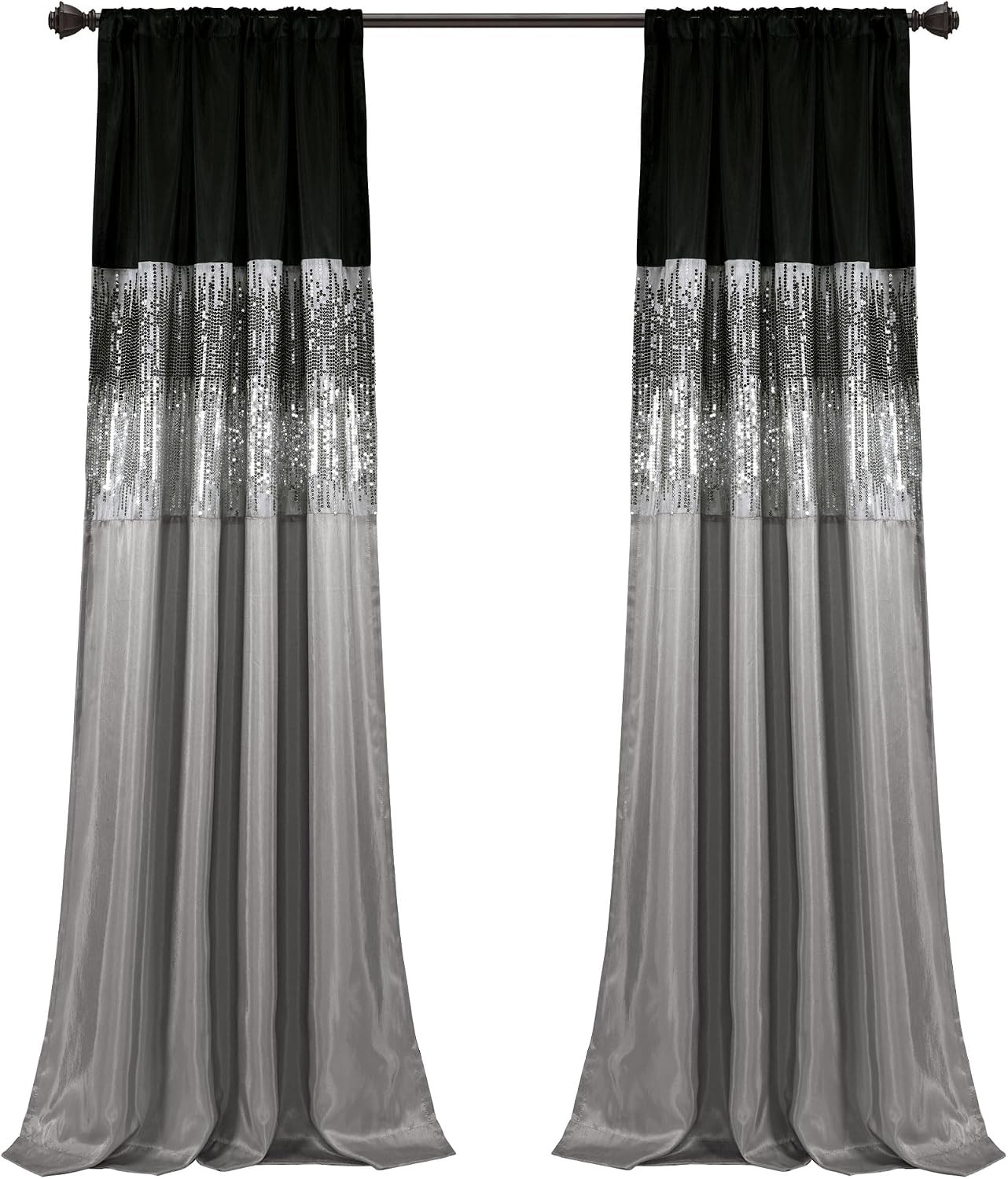 Night Sky Window Curtain Panel, Single, 42″ W x 108″ L, Black & Gray – Sequin