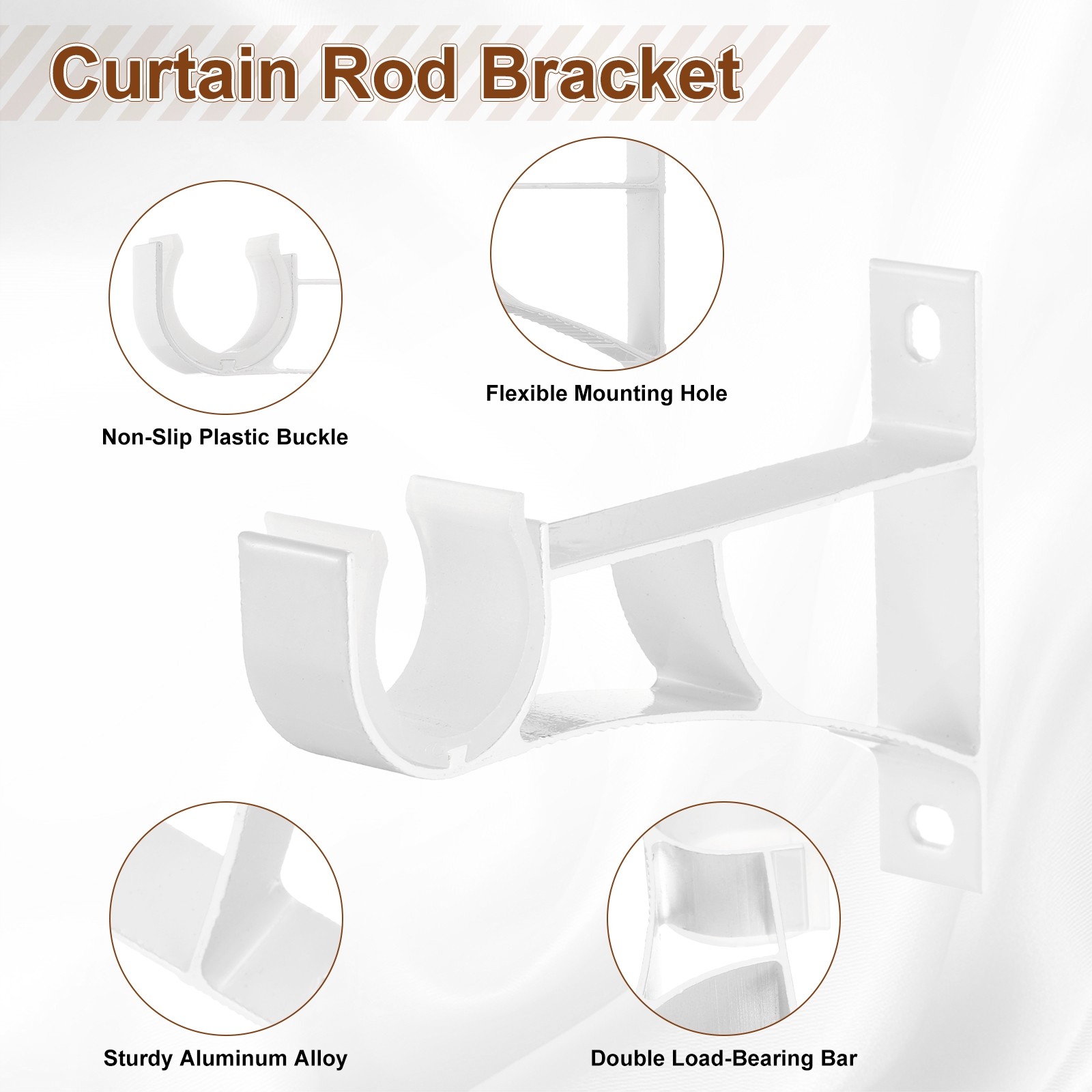 12Pcs Curtain Rod Brackets 110mm Single Drapery Holders for 1″ Rod White