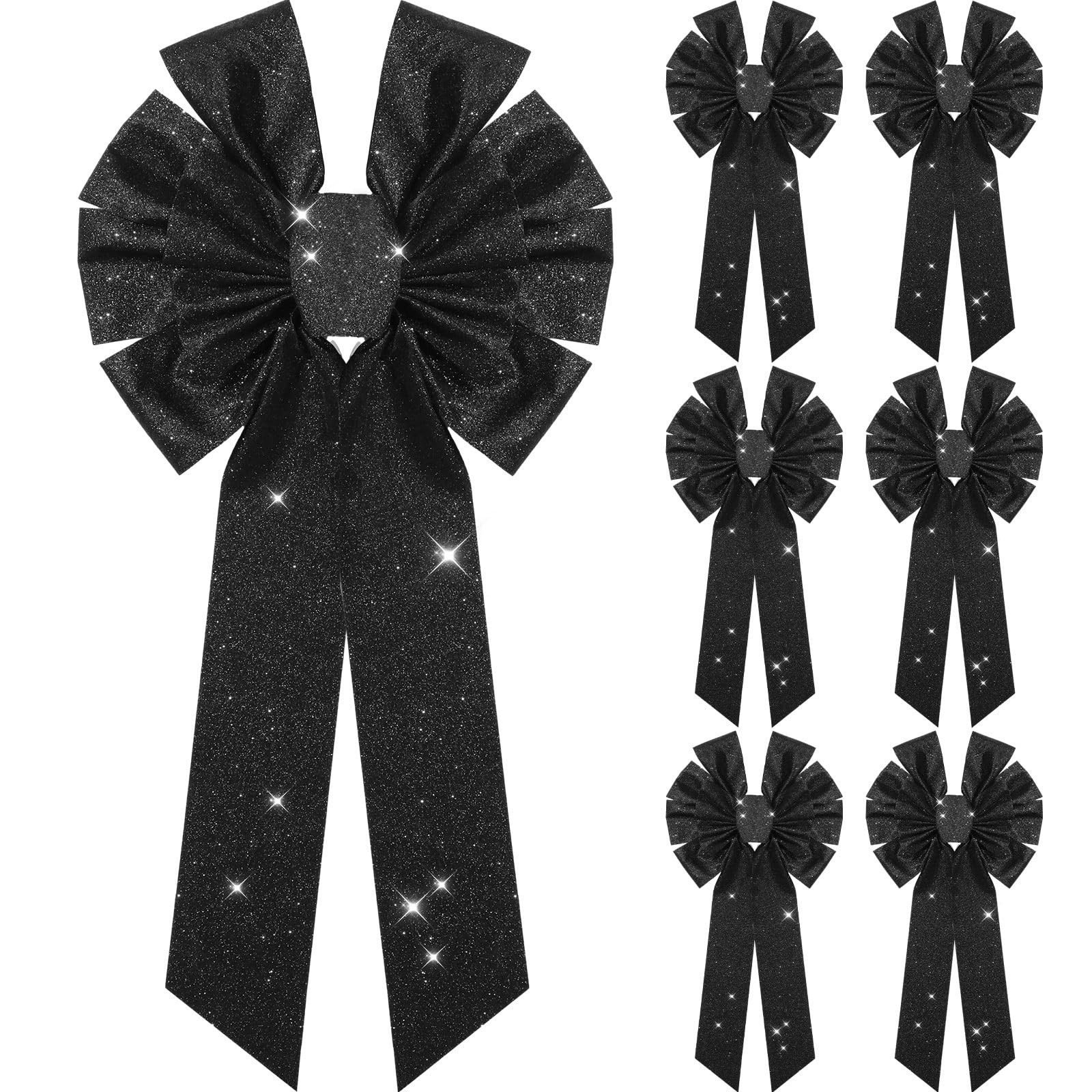 Large Bow Glitter Christmas Bows Hanging Holiday Wreaths Black 9.8×17.7 6 PCS