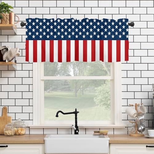 4th of July Kitchen Curtains 45″W x 18″L (Pack of 1) Blue Red White Stars