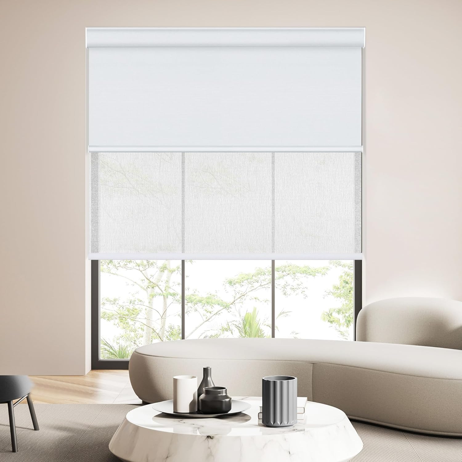 Cordless Dual Roller Shades, Blackout & Light Filtering, 24″ W X 72″ H