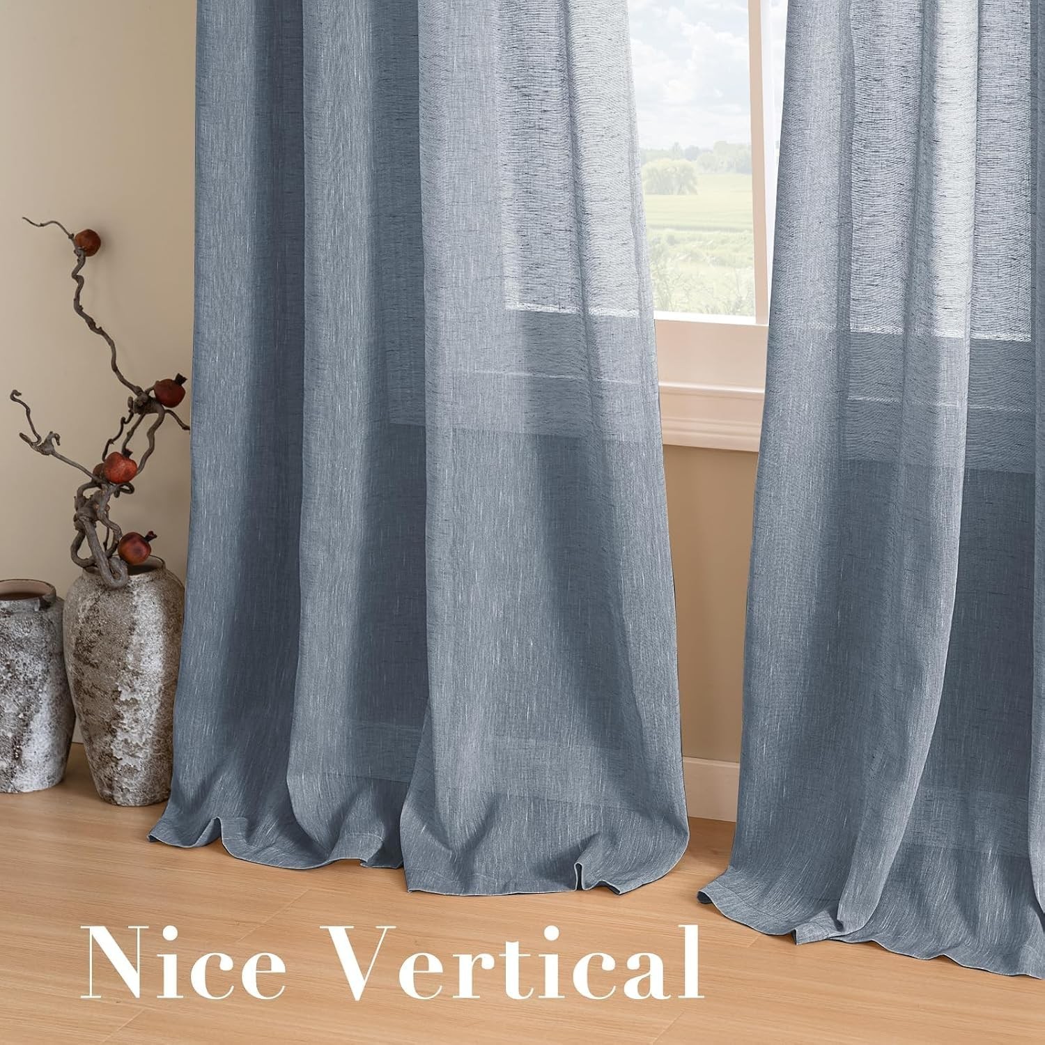 Natural Linen Blend Sheer Curtains – 90” Panels for Contemporary Living Rooms