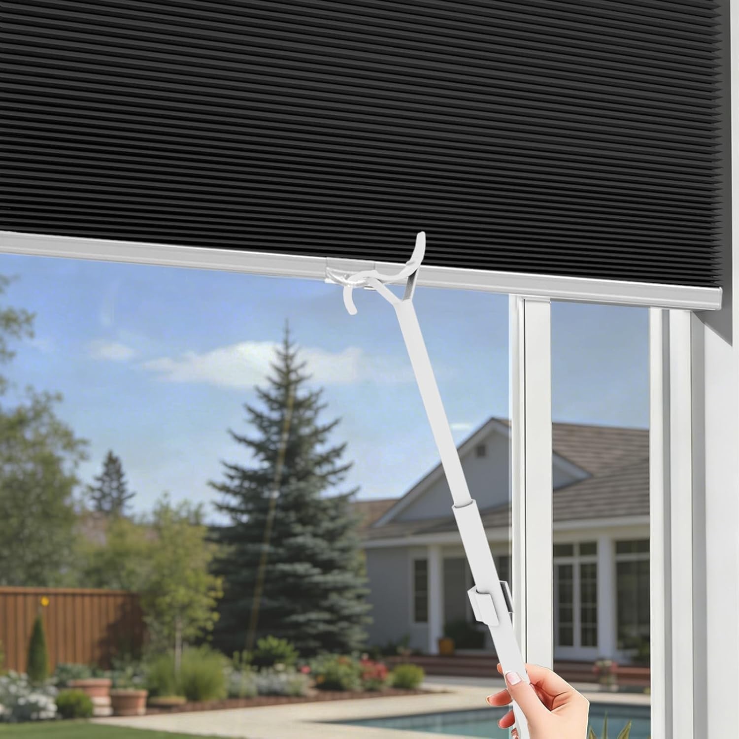 Window Shades Drop Rod, Extendable Tension Mounted Chrome Pull Down Rod for