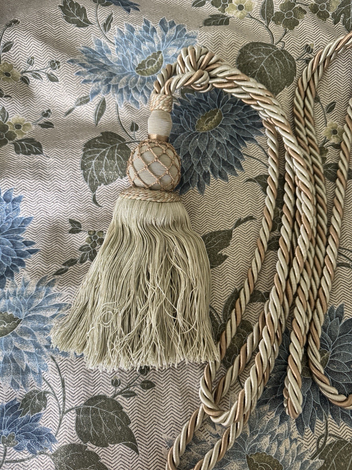French Curtain Tassel Tiebacks A Pair Designer Gold Ivory Light Green