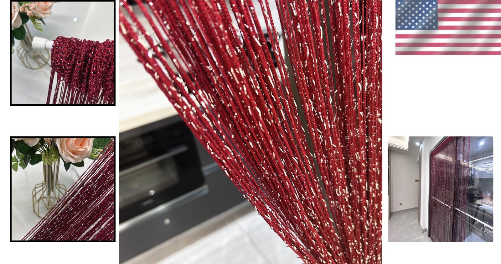Versatile Red Wine Tassel String Panel for Living Room and Wedding Decor