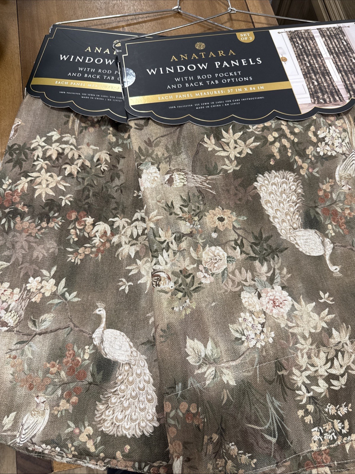 Set 4 Anatara Peacock Birds flower Branches Window Panels 37”x 84” New~