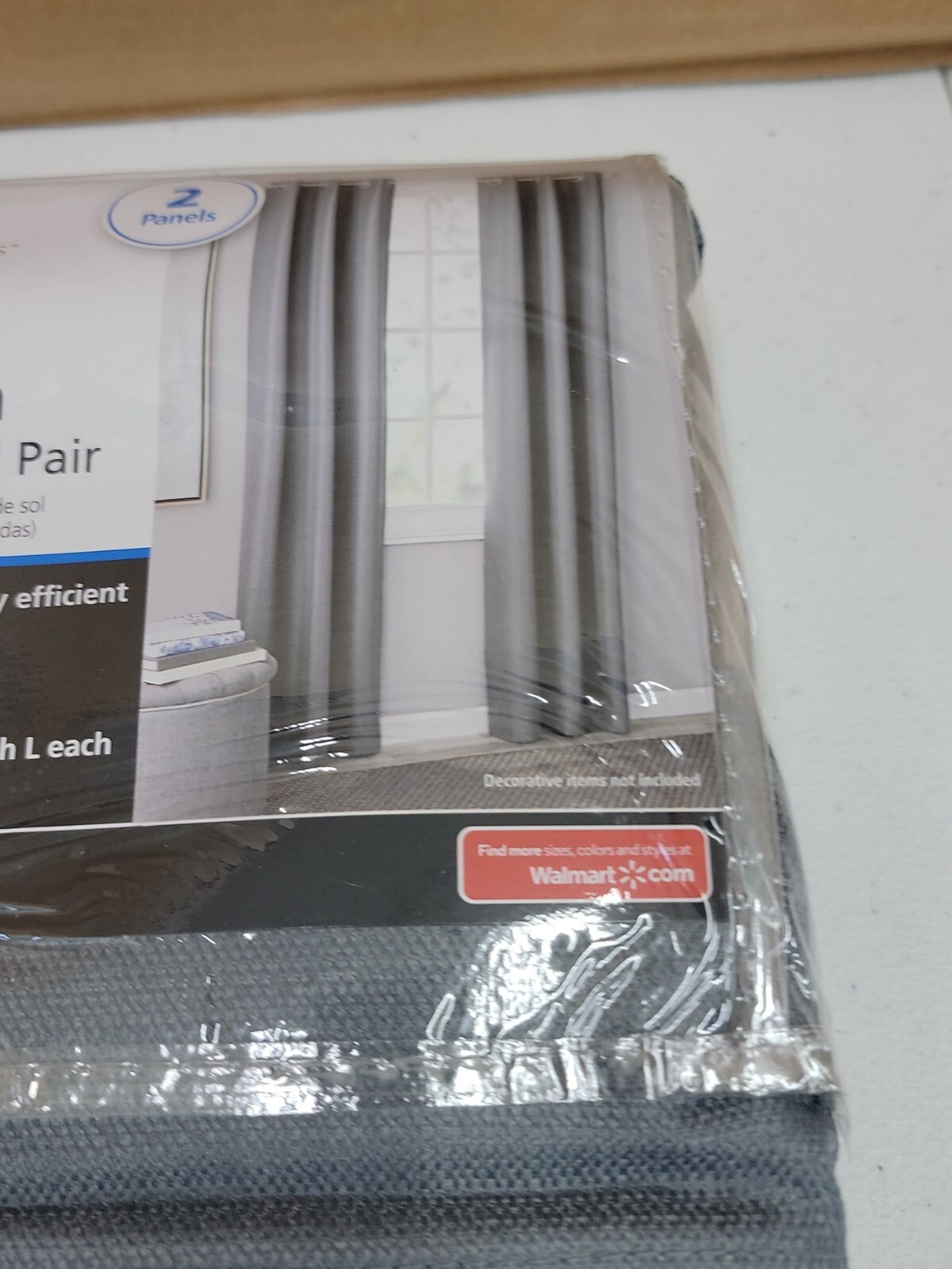 Mainstays Blackout Panel PAIR Grommeted Window Curtain Panel 37”W X 84”L Gray