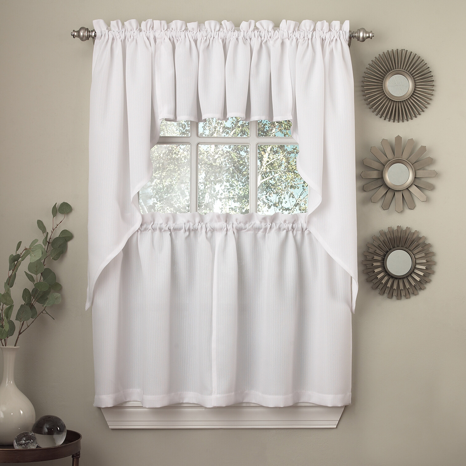 Opaque Ribcord Kitchen Curtains – Swag pair White