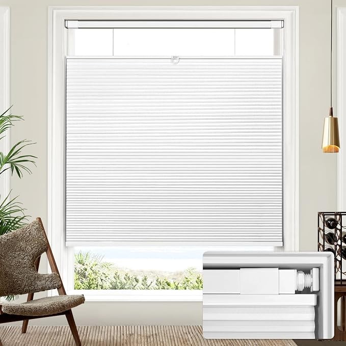 Honeycomb Blinds Cordless Cellular Shades 36″ W x 64″ H White Blackout