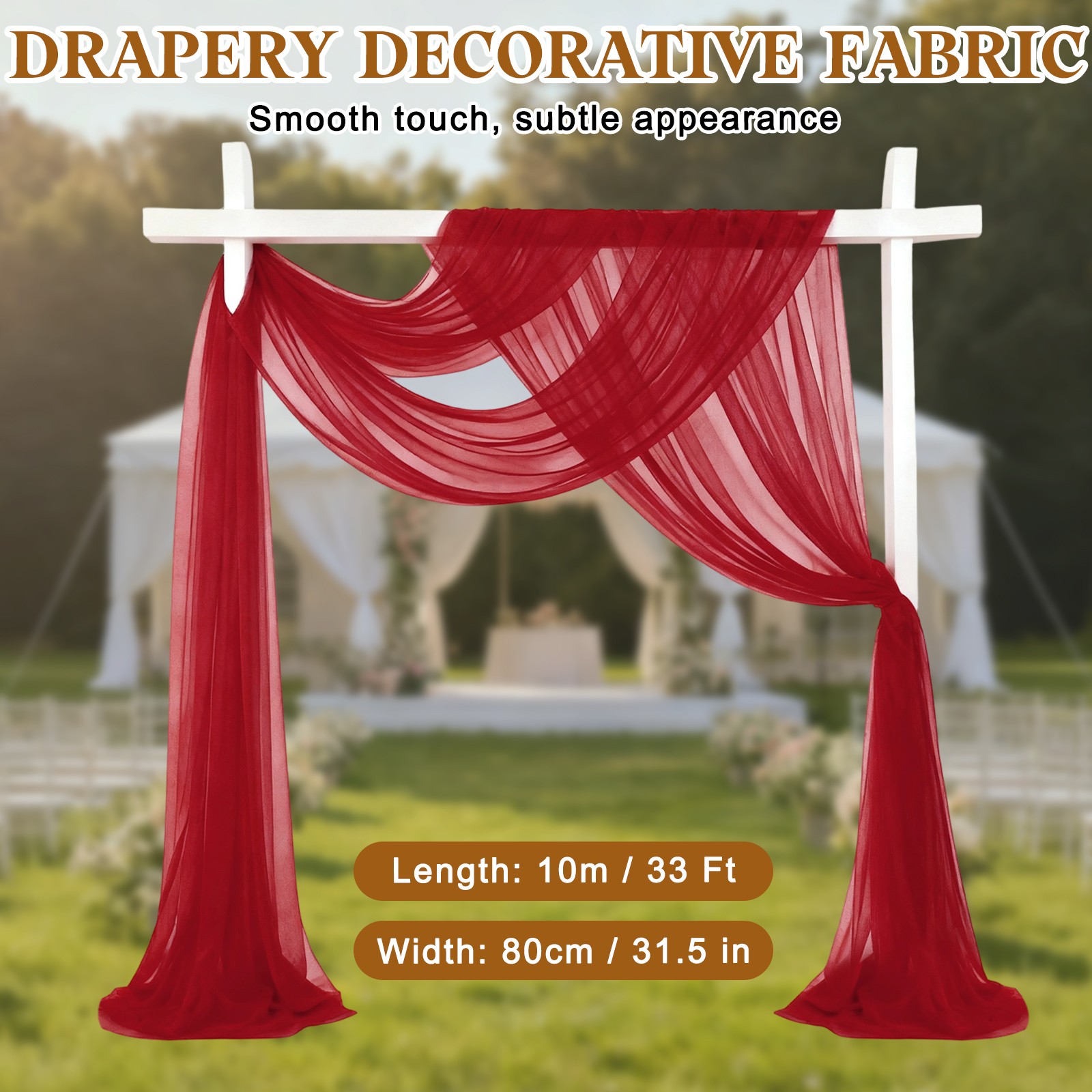 Wedding Arch Draping Fabric, 32” x 33Ft Sheer Drapes Chiffon Fabric, Dark Red