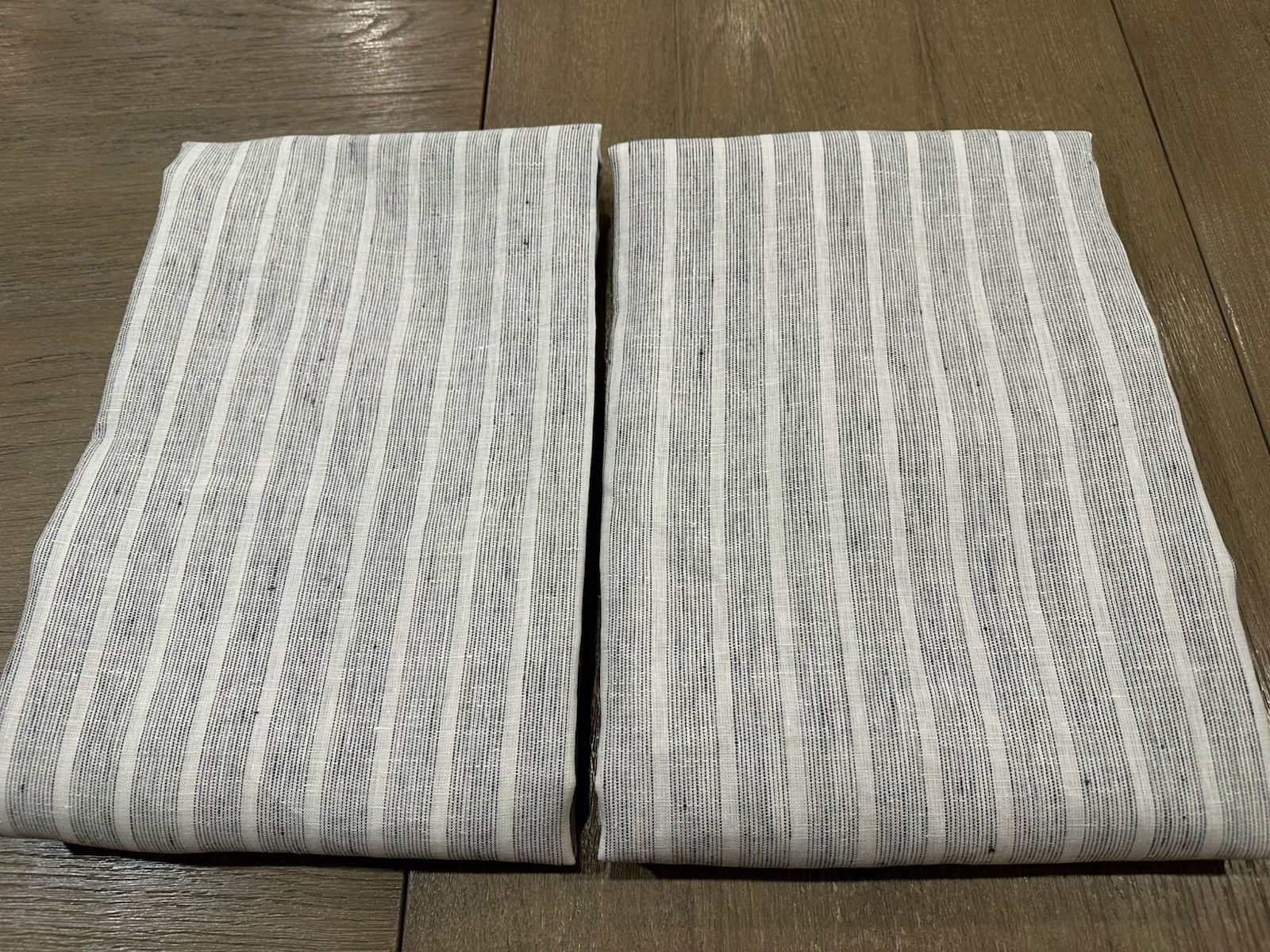 West Elm 2 European Flax Linen Charcoal stripe Curtains 48×108″