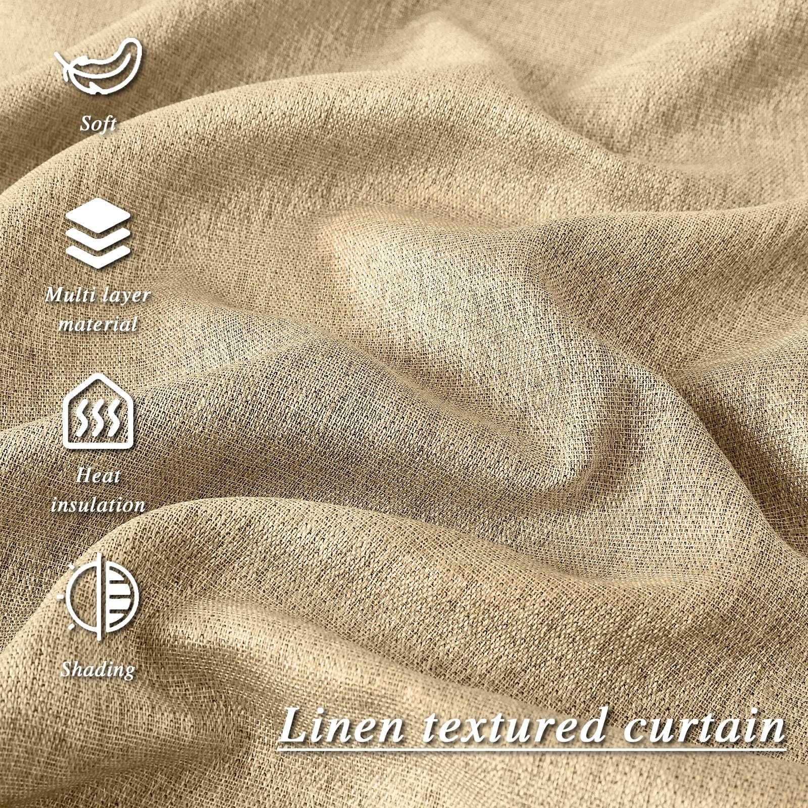 Melodiux Beige Linen Textured Room Darkening 42″W x 63″L (Pack of 2),