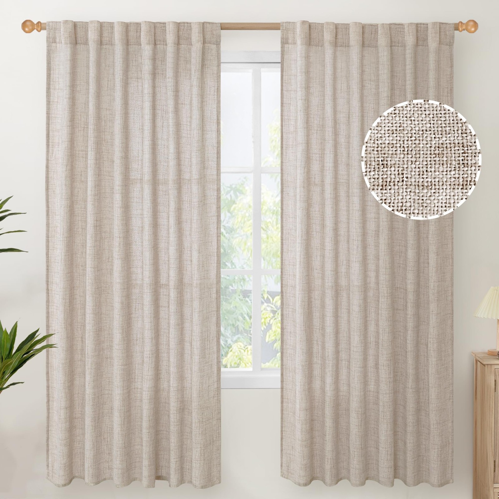 Linen Semi Sheer Curtains 72 Inch Length 2 Panels – Light Filtering Drapes wi…