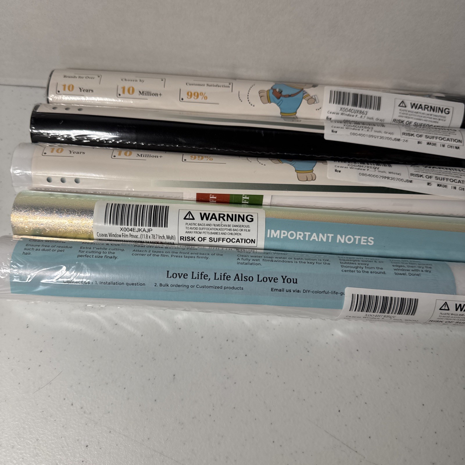 Coavas Window Privacy Film Static Cling 11.8 x 78.7 Inch. 5 Rolls See Desc.