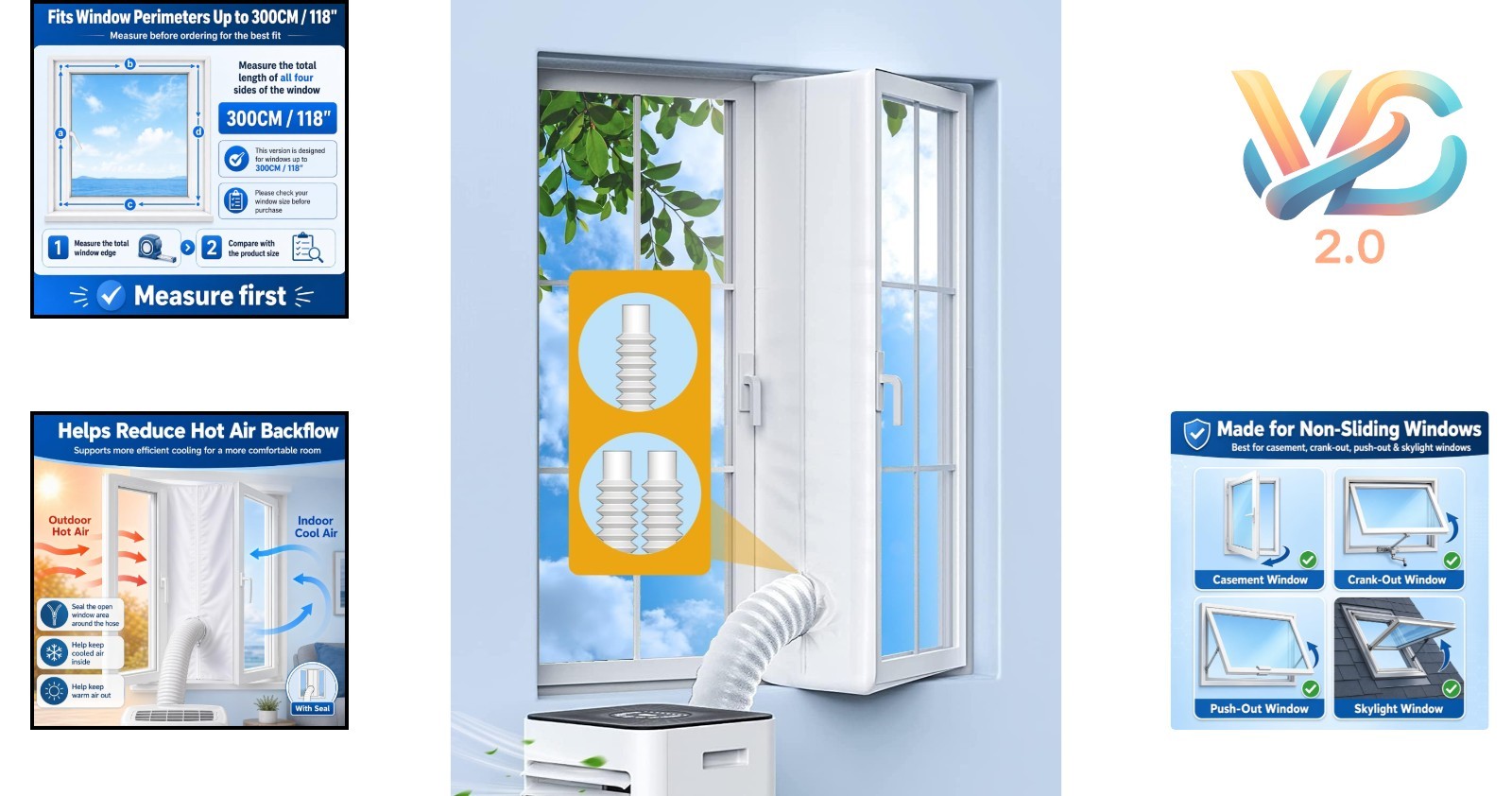 Portable AC Window Seal Kit for Casement & Crank Windows 118″ Adjustable Wate…