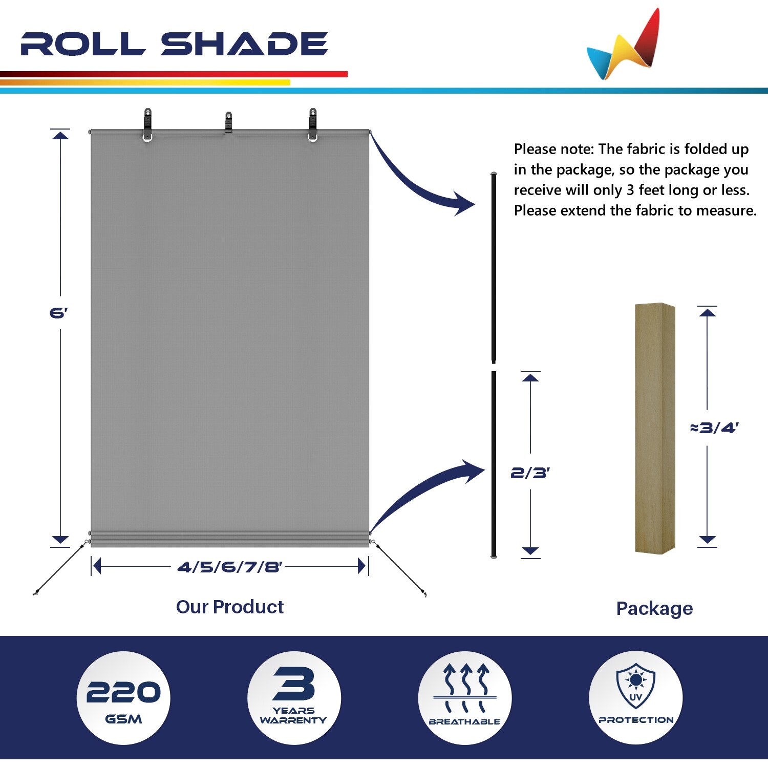 Gray Roll up Shade Roller Curtain For Patio Porch Pergola Balcony Yard Outdoor