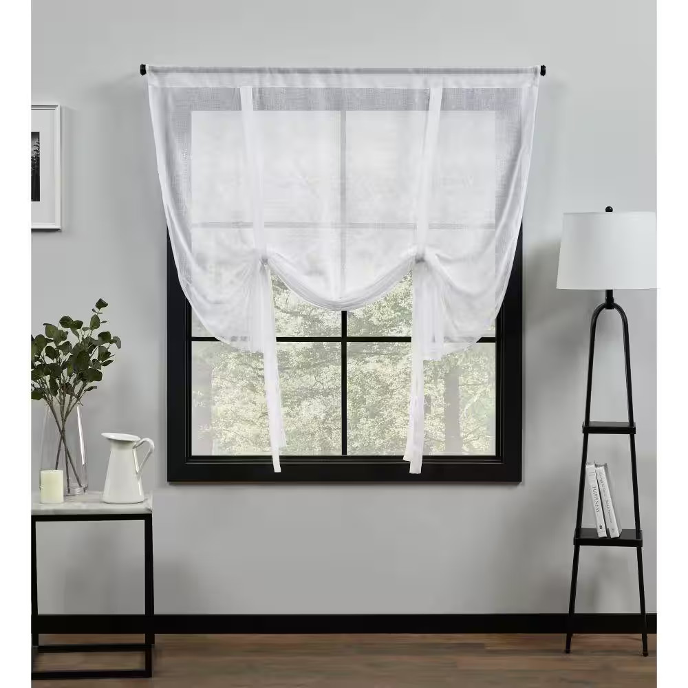 Belgian White Solid Sheer 3″ Rod Pocket Tie up Shade, 54 In. W X 63 In. L