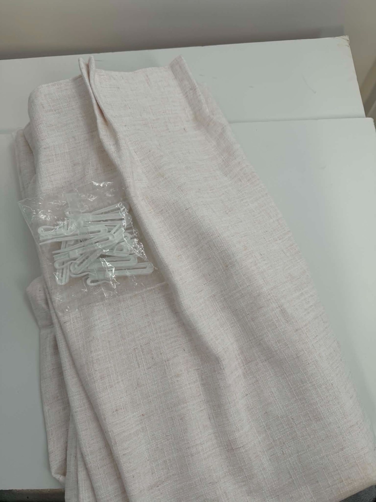 1 Pinch Pleat Panel Liz Linen Curtains Two Pages 52 X 96 BEIGE WHITE with Hooks