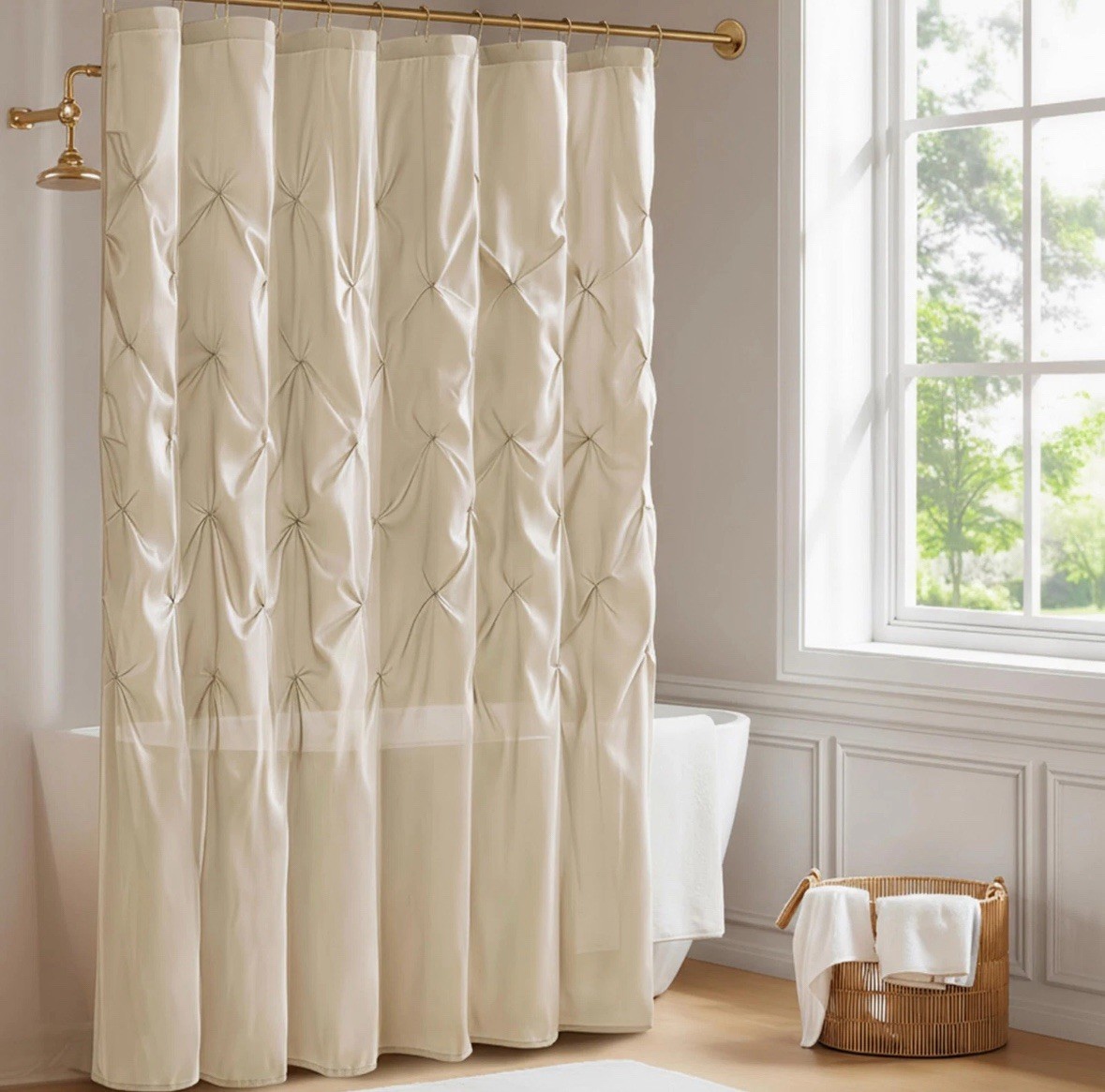 MADISON PARK LAUREL SEMI-SHEER IVORY BATHROOM CURTAIN – IVORY – Scratch & Dent
