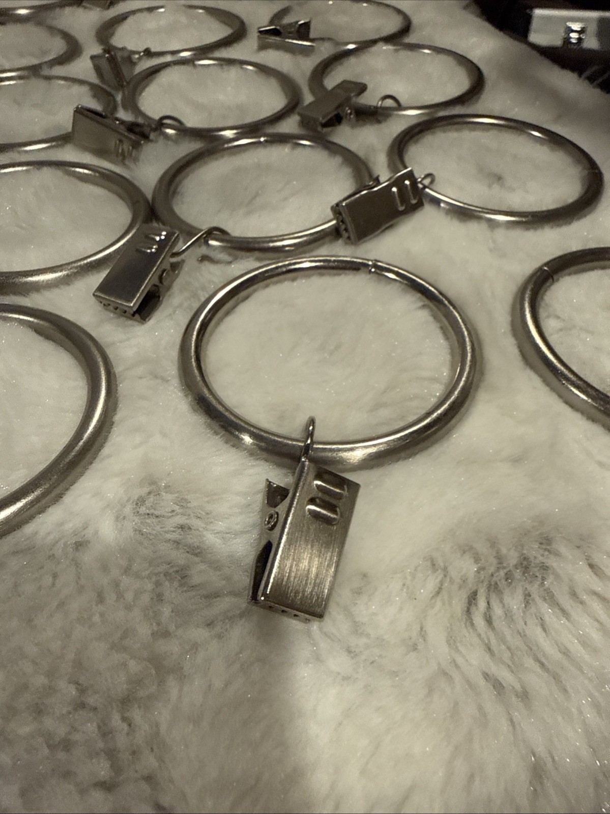 43 Curtain Rings with 2 1/4” Clips 1 3/4” Opening Silver Stainless Steel Hangers