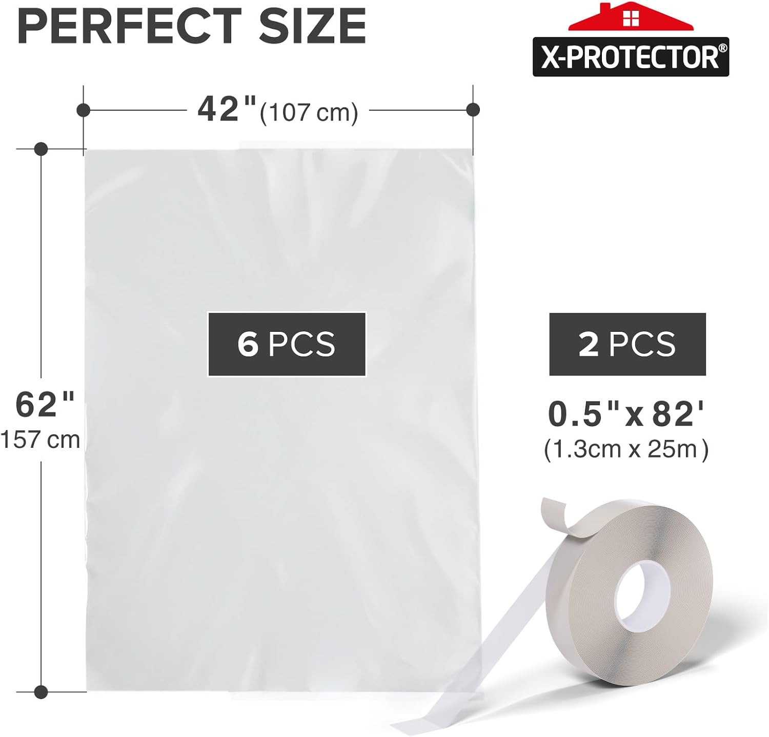 X-Protector Window Insulation for Winter – 6 Pack 42In X 62In – Clear Window Ins