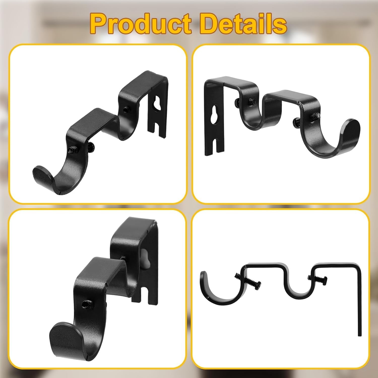 Double Curtain Rod Bracket,6 Pack Metal Curtain Rod Holders for Wall,Sturdy C…