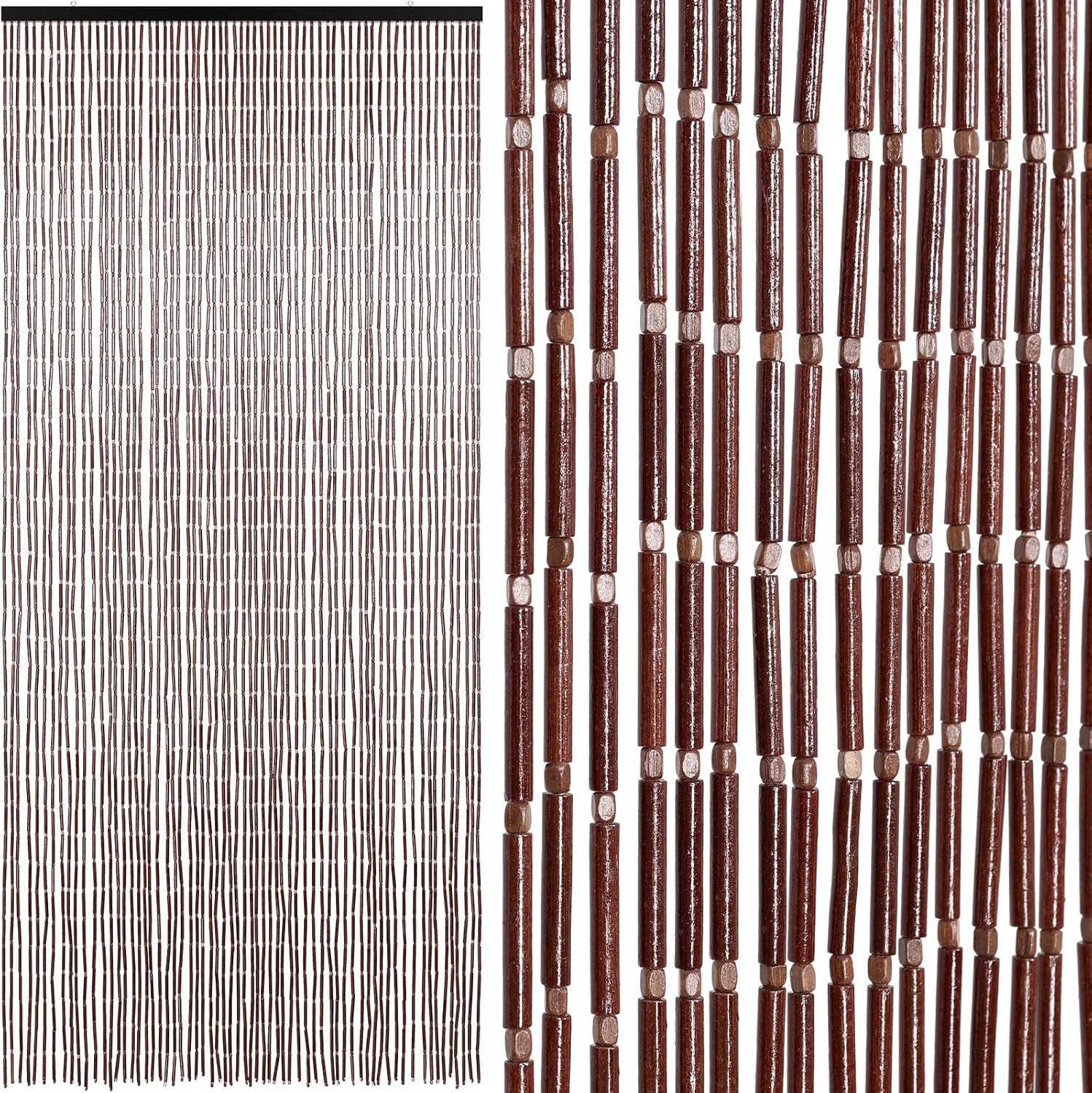 Boho Handmade Bamboo Beaded Curtain for Doorway – 35.5×75 Inches Coffee