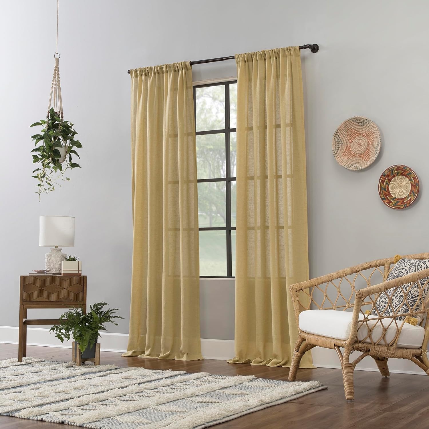 (1 Pair) Lichtenberg Clean Window 52″ x 84″ Curtain Panels FLAX YELLOW *NEW