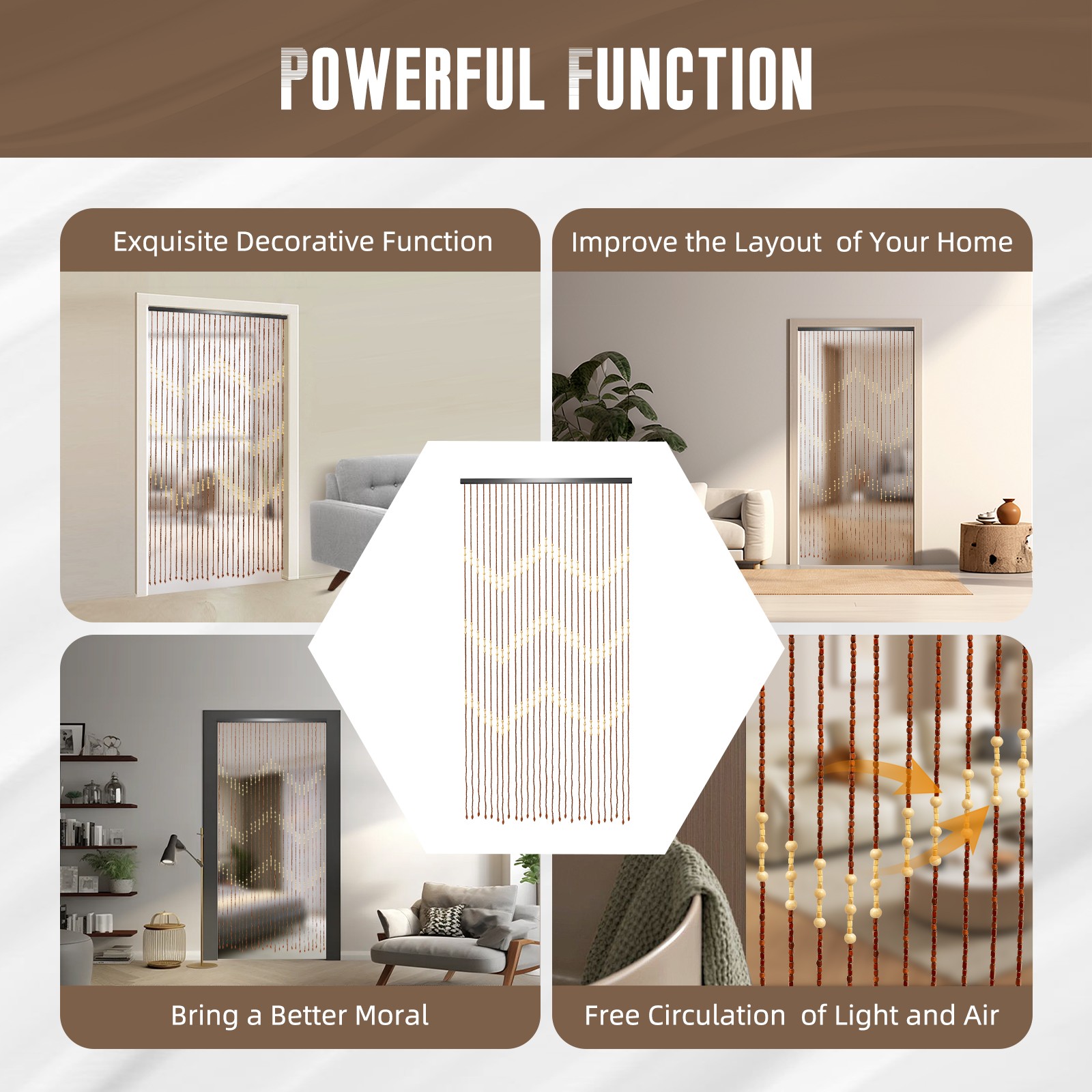 Bamboo Bead Curtain String Door Curtains Beaded Wooden Curtain Fit For Doorway