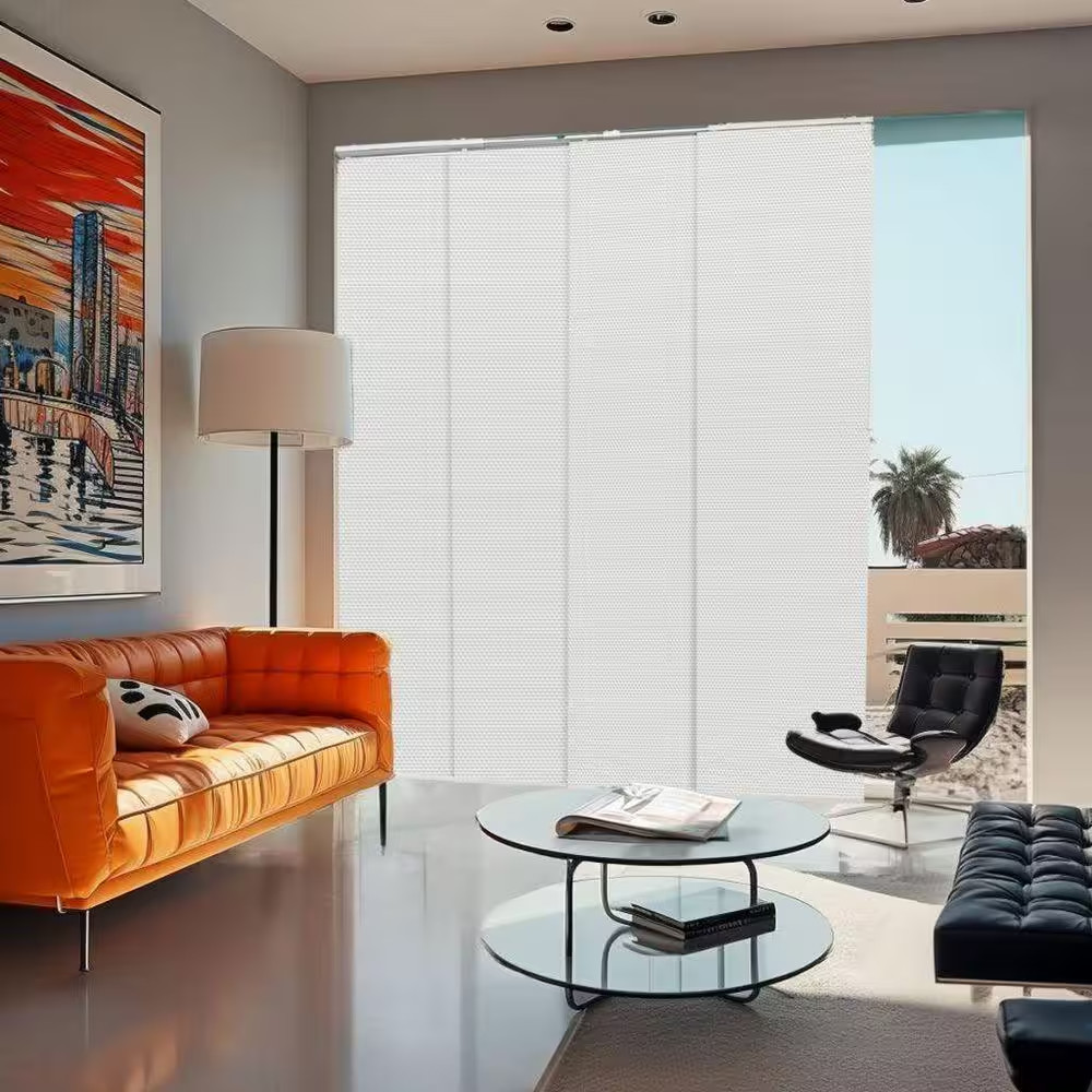 Cut-To-Size Avalon White Blackout Adjustable Sliding Panel Track Blind W/ 23 In.