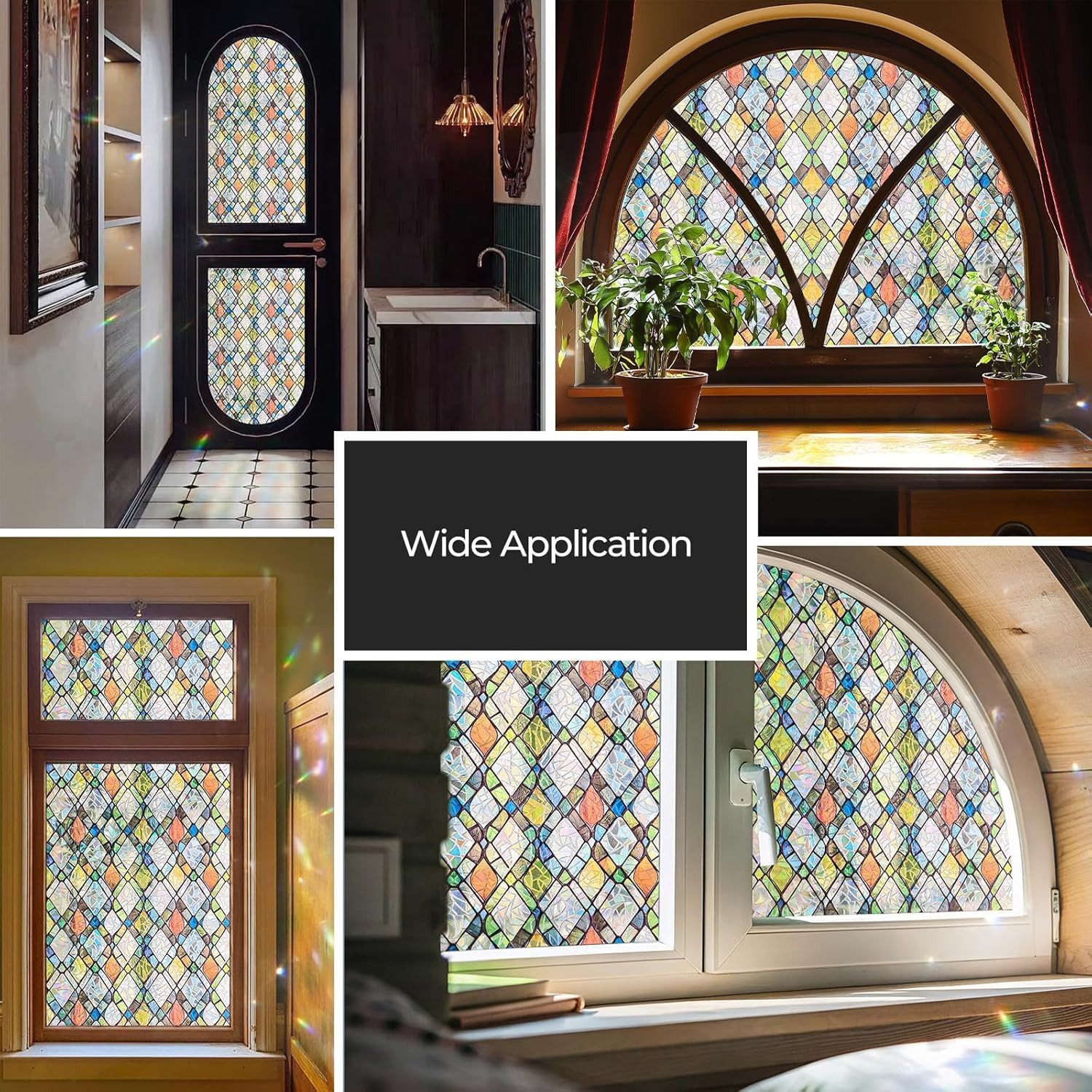 Window Privacy Film, Stained Glass Decorative Static Cling, Removable Laser Sun