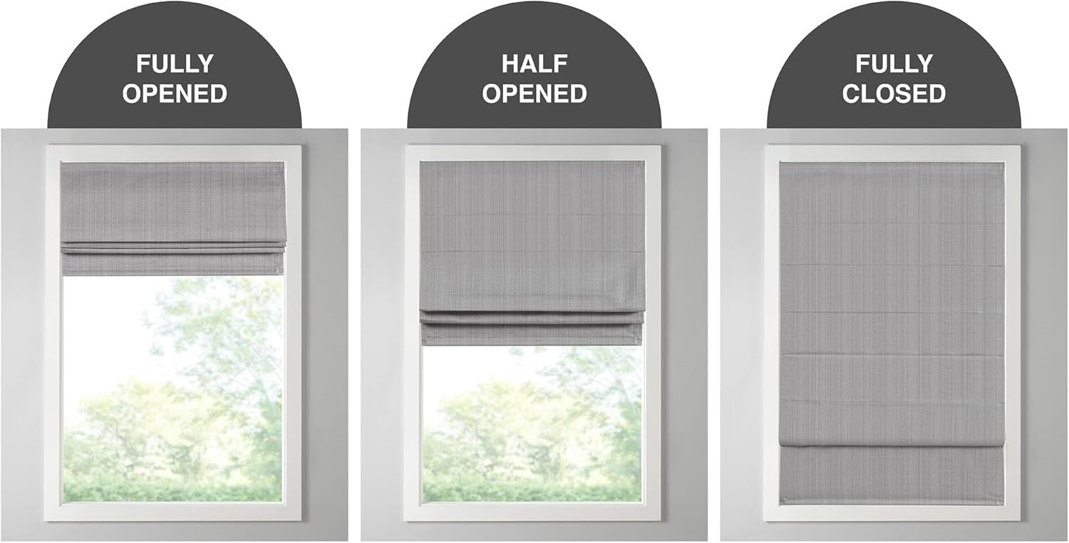 Madison Park Galen Cordless Roman Shade, 27″W x 64″H, Sheen Grey NEW
