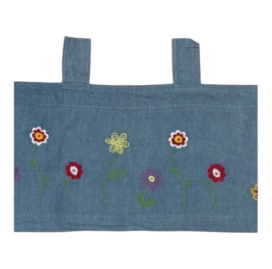 JC Penny Home Denim Valance Floral Embroidered Tab Top 50×14 Boho Hippie
