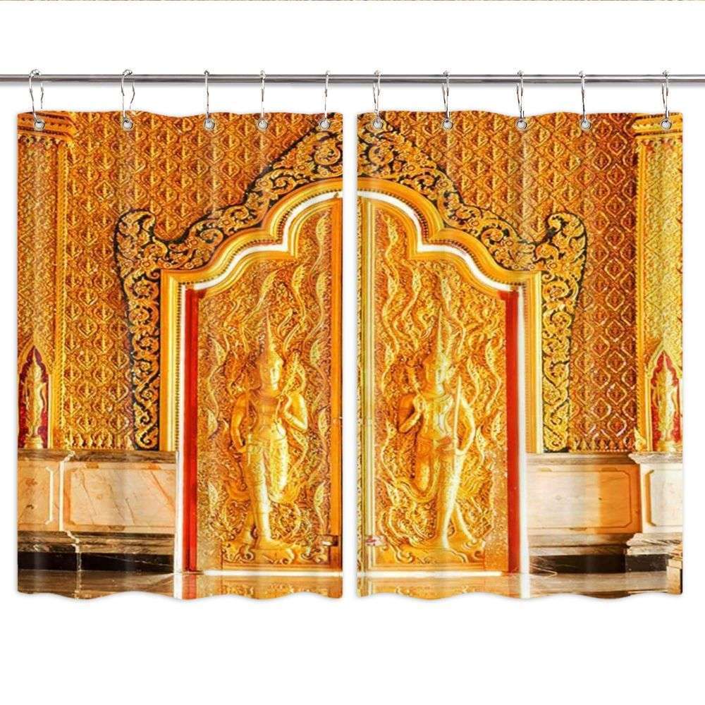 Thai-style Patterns 3D Kitchen Curtains Window Drapes 2 Panel Set with Hooks