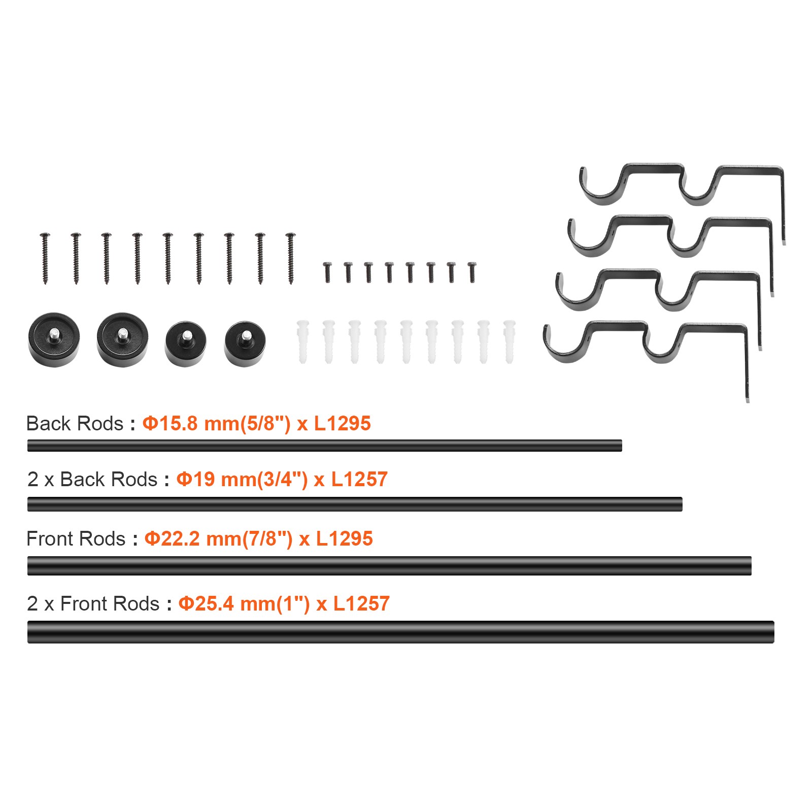 Uimoso Adjustable Double Curtain Rods with Cap Finials, 72-144 in Length
