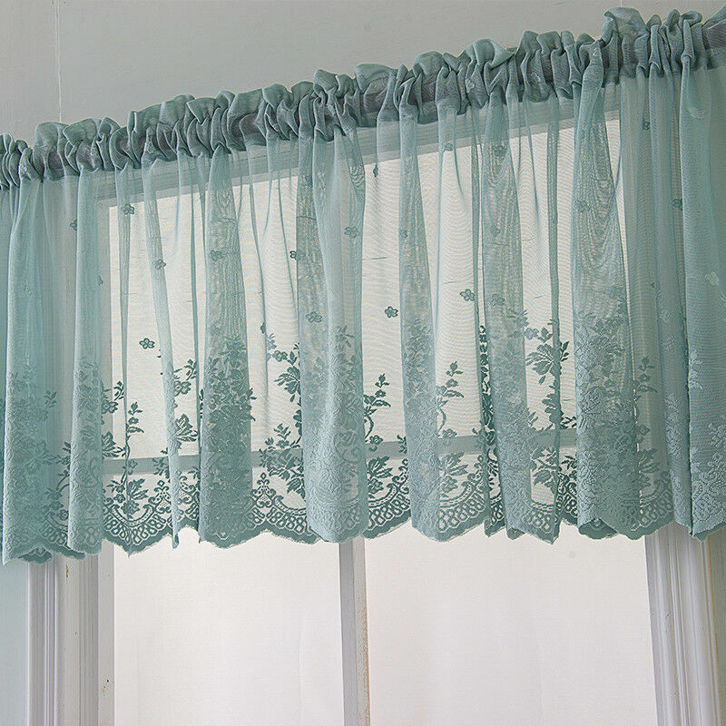 Embroidery Lace Short Curtain Semi-sheer Solid Floral Home Cafe Cabinet Valance
