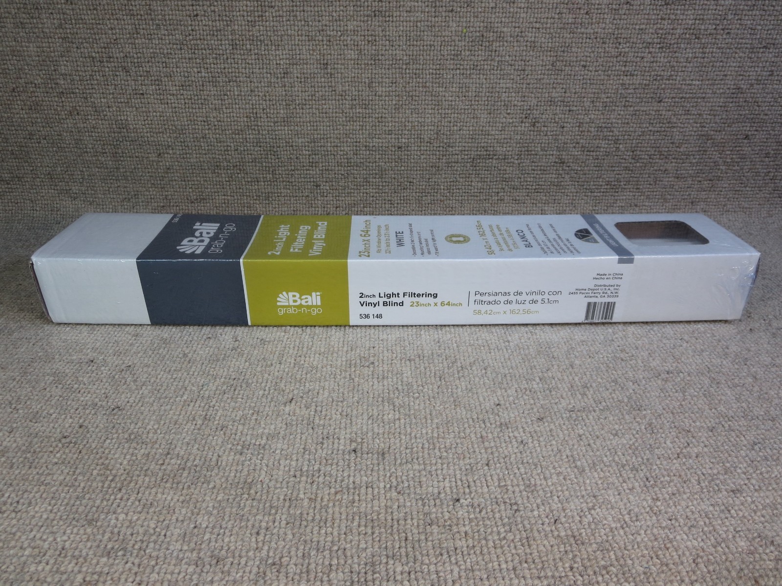 Bali Grab n Go 2″ Light Filtering Vinyl Blind Unopened NOS White 23″ x 64″