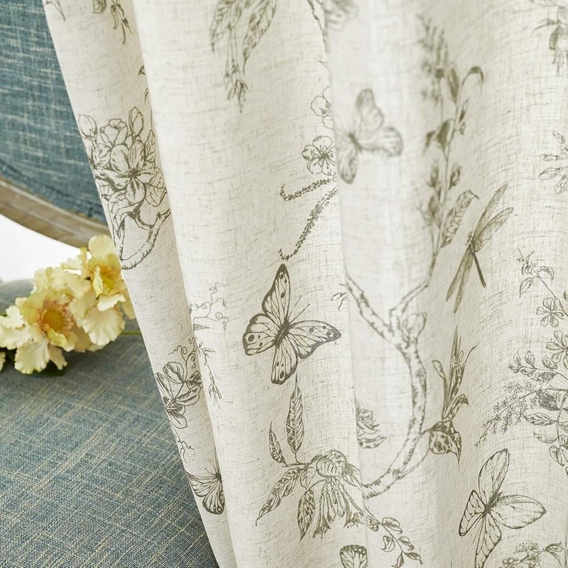 Linen Textured Light Filtering Curtains W/ Antique Bronze Grommets Home Decor US