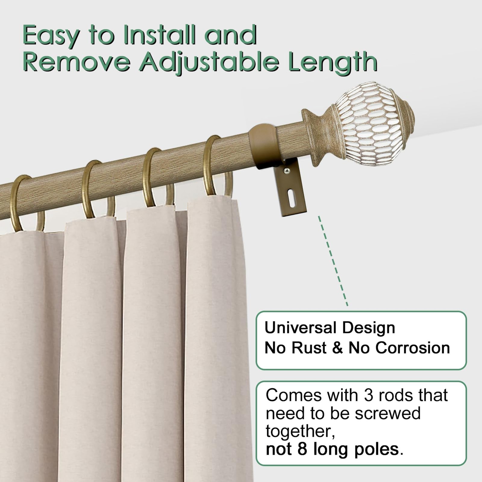 Byondeth Curtain Rods for Windows 16 to 144 Inches Adjustable Length 1 Inch Diam