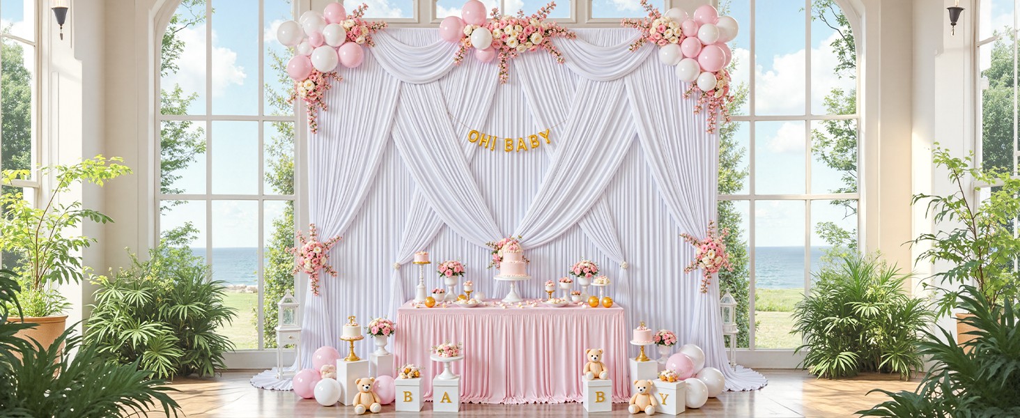 40x10ft White Backdrop Curtains for Parties Wedding Photo Wrinkle White Drapes