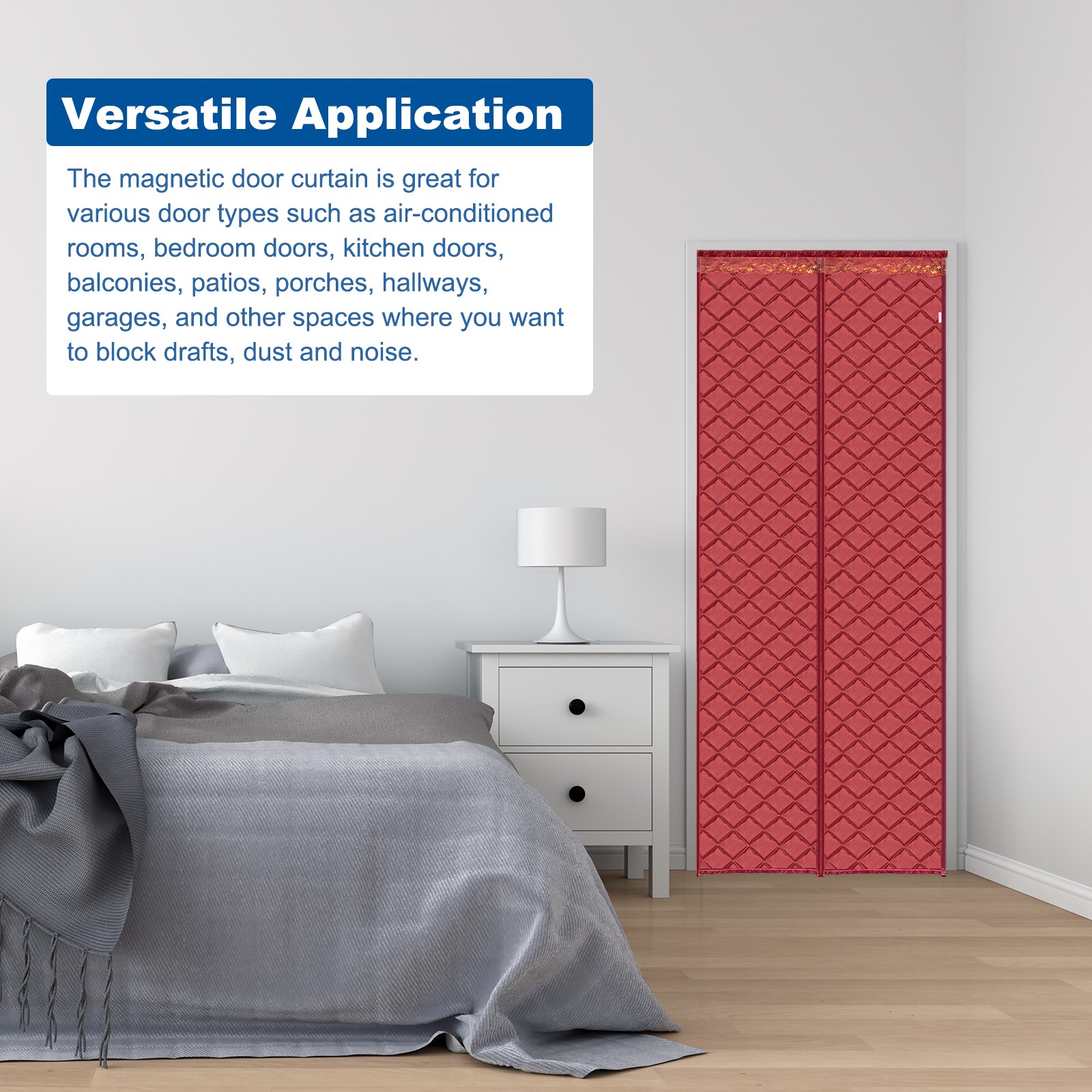 Magnetic Thermal Insulated Door Curtain Fits Door Size 31″ x 79″, Red